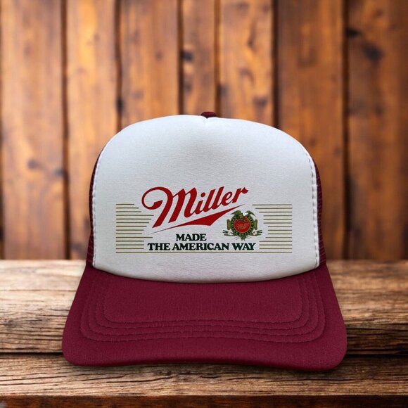 Miller Made The American Way Vintage Logo Mens Trucker Hat Beer Baseball Cap - Picture 1 of 4
